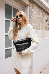 CLIC JEWELS Alex Lunchbag Black Croco Genuine Leather Μαύρη Κροκό Δερμάτινη Τσάντα