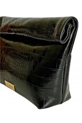 CLIC JEWELS Alex Lunchbag Black Croco Genuine Leather Μαύρη Κροκό Δερμάτινη Τσάντα