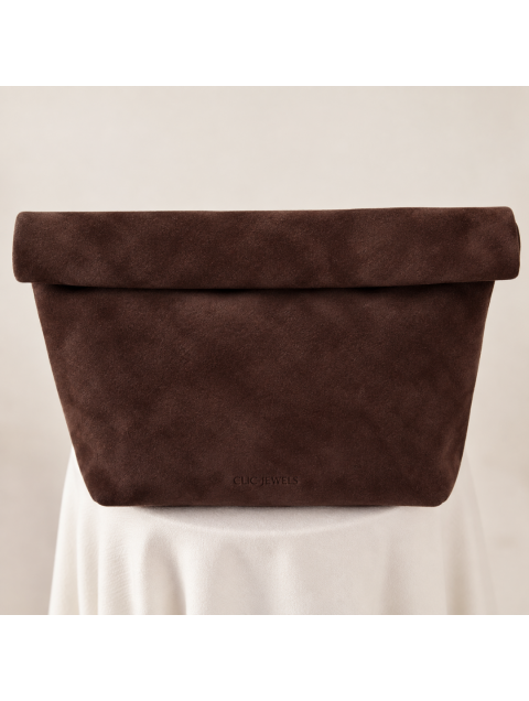 CLIC JEWELS Alex Lunchbag Brown Suede Genuine Leather Σκούρο Καφέ Σουέντ Τσάντα