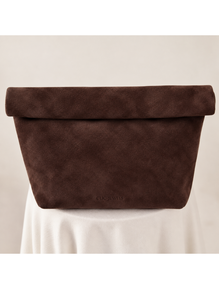 CLIC JEWELS Alex Lunchbag Brown Suede Genuine Leather Σκούρο Καφέ Σουέντ Τσάντα
