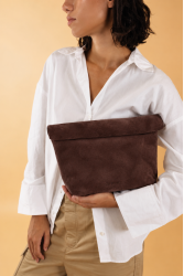 CLIC JEWELS Alex Lunchbag Brown Suede Genuine Leather Σκούρο Καφέ Σουέντ Τσάντα