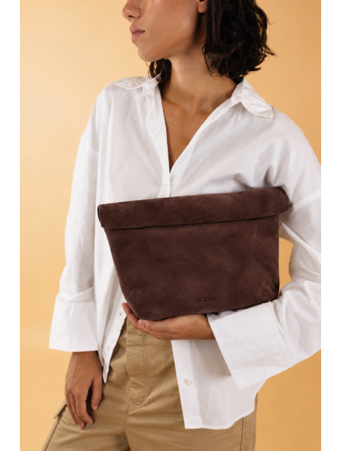 CLIC JEWELS Alex Lunchbag Brown Suede Genuine Leather Σκούρο Καφέ Σουέντ Τσάντα