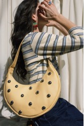 CLIC JEWELS Big Halfmoon Yellow Genuine Leather Shoulder Bag with Tassels