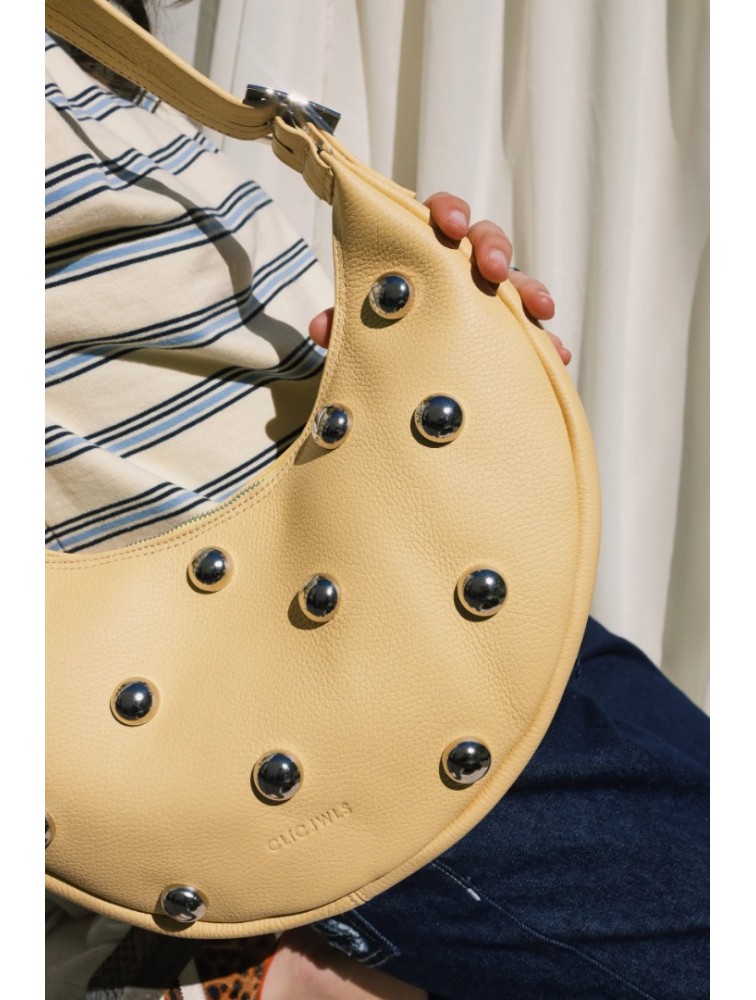 CLIC JEWELS Big Halfmoon Yellow Genuine Leather Shoulder Bag with Tassels