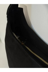 CLIC JEWELS Candy XL Black Suede Genuine Leather Μαύρη Σουέντ Δερμάτινη Τσάντα