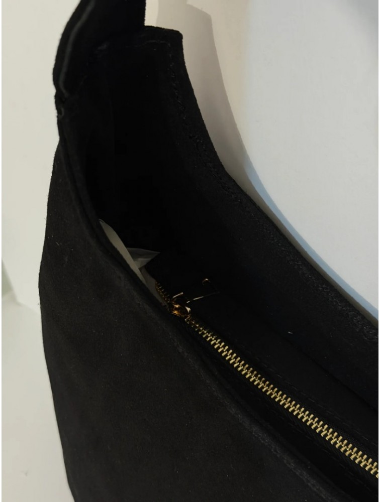 CLIC JEWELS Candy XL Black Suede Genuine Leather Μαύρη Σουέντ Δερμάτινη Τσάντα