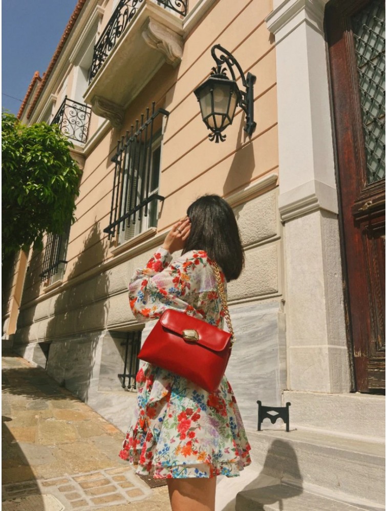CLIC JEWELS DONNA MEDIUM (red smooth genuine leather) Κόκκινη τσάντα ώμου