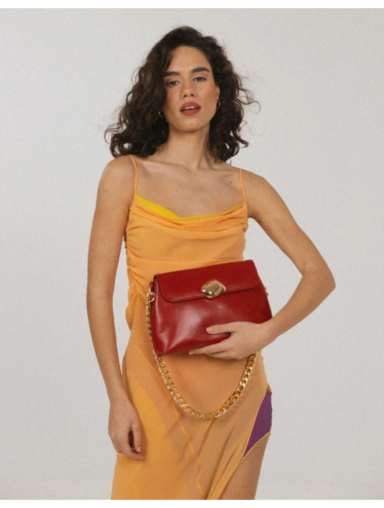 CLIC JEWELS DONNA MEDIUM (red smooth genuine leather) Κόκκινη τσάντα ώμου