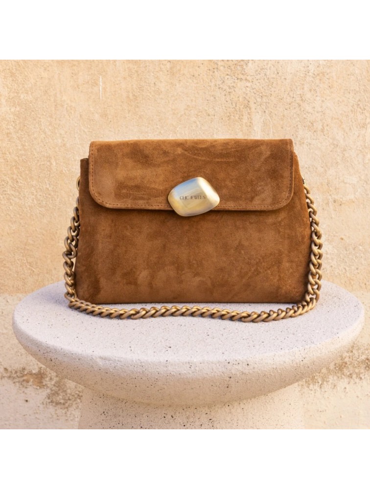 CLIC JEWELS Donna Medium Camel Suede Genuine Leather Κάμελ Σουέντ Δερμάτινη Τσάντα