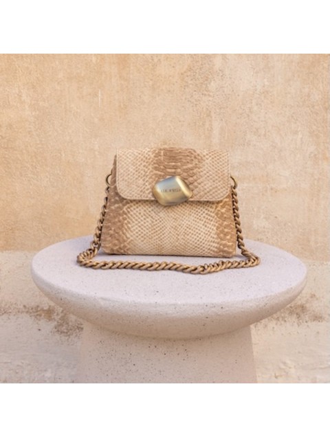 CLIC JEWELS Donna Medium Python Print Beige Μπεζ Γυναικεία Δερμάτινη Τσάντα