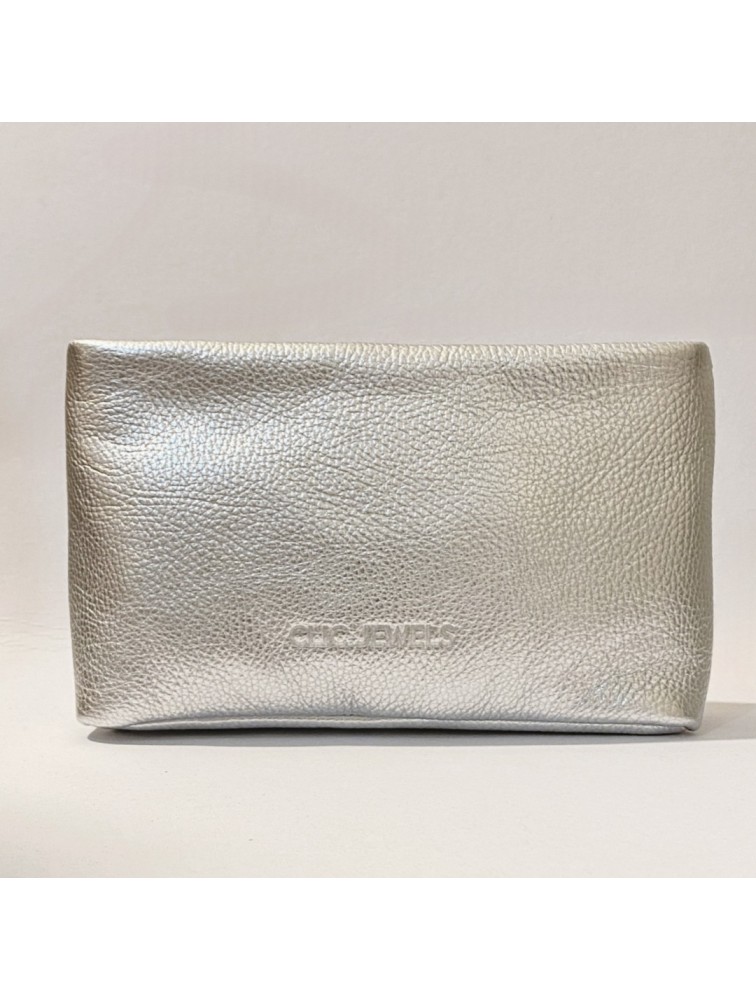 CLIC JEWELS EMMA SMALL ZIPPER CLUTCH (silver dolaro genuine leather) Ασημί Τσαντάκι Clutch