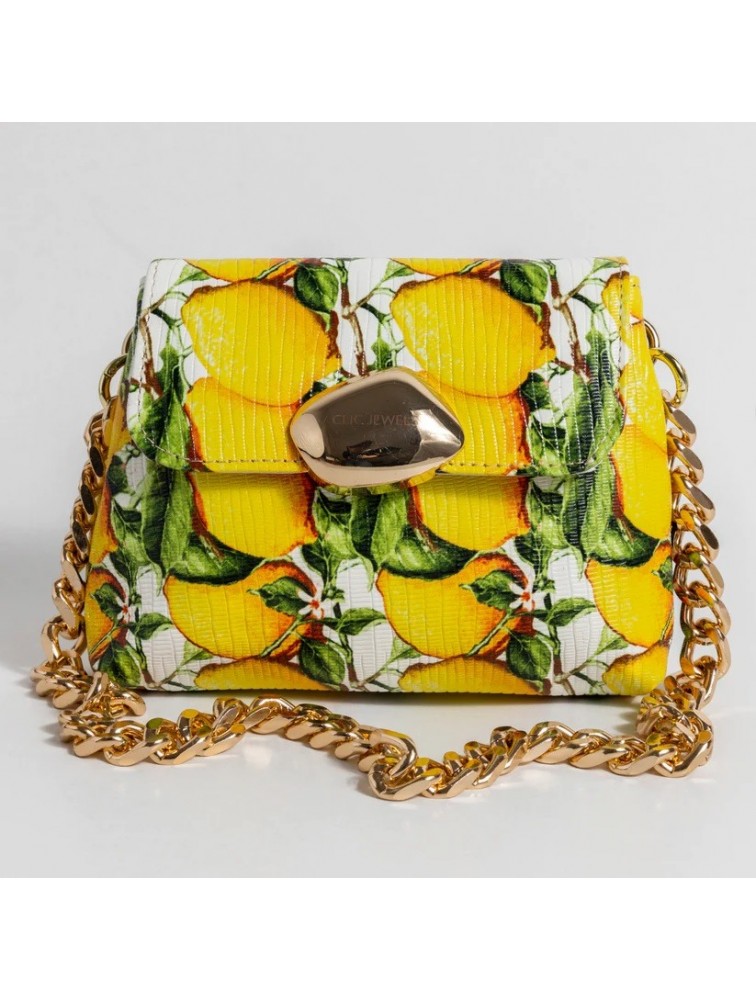 CLIC JEWELS MAYA MINIBAG (lemons print genuine leather) Τσάντα ώμου με σχέδιο λεμόνια