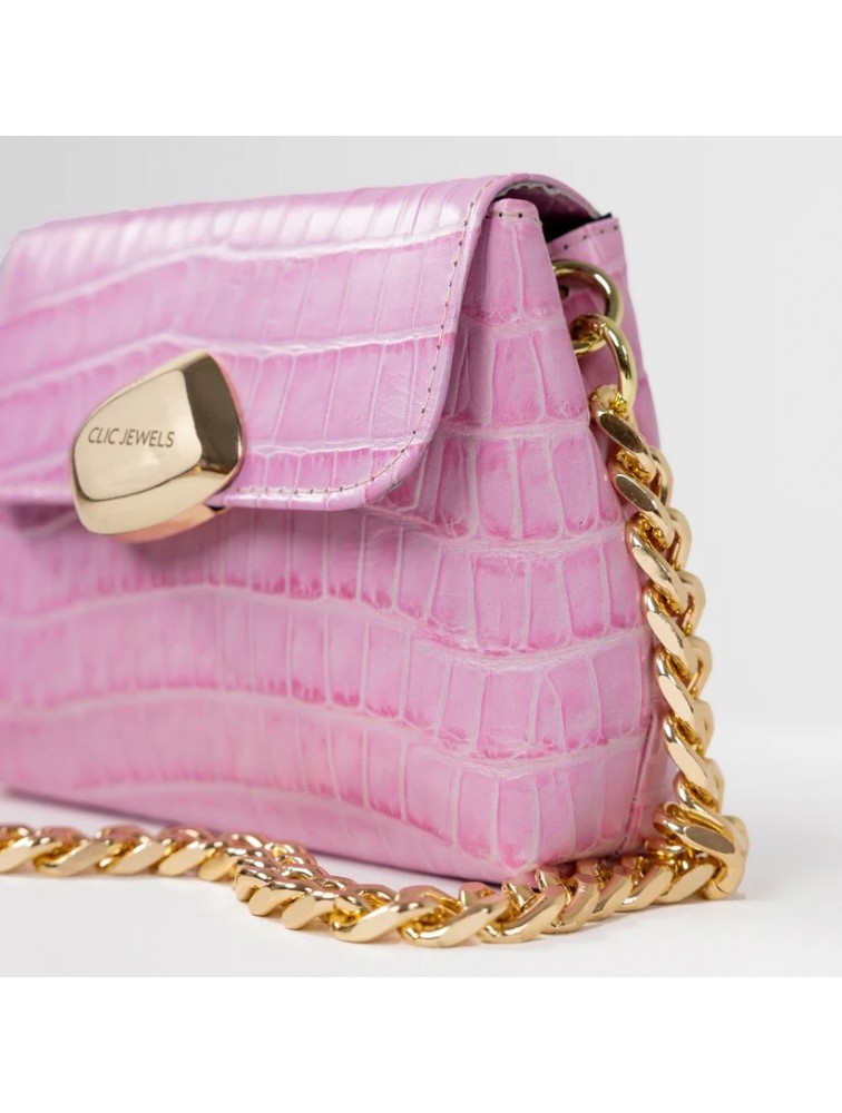 CLIC JEWELS MAYA MINIBAG (pink croco leather limited edition) Ροζ τσάντα ώμου