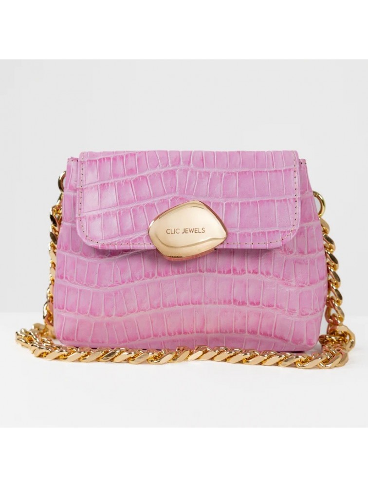 CLIC JEWELS MAYA MINIBAG (pink croco leather limited edition) Ροζ τσάντα ώμου