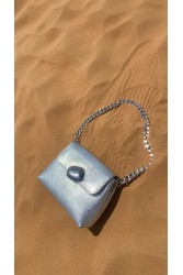 CLIC JEWELS MAYA MINIBAG (silver dolaro genuine leather) Ασημί τσάντα ώμου