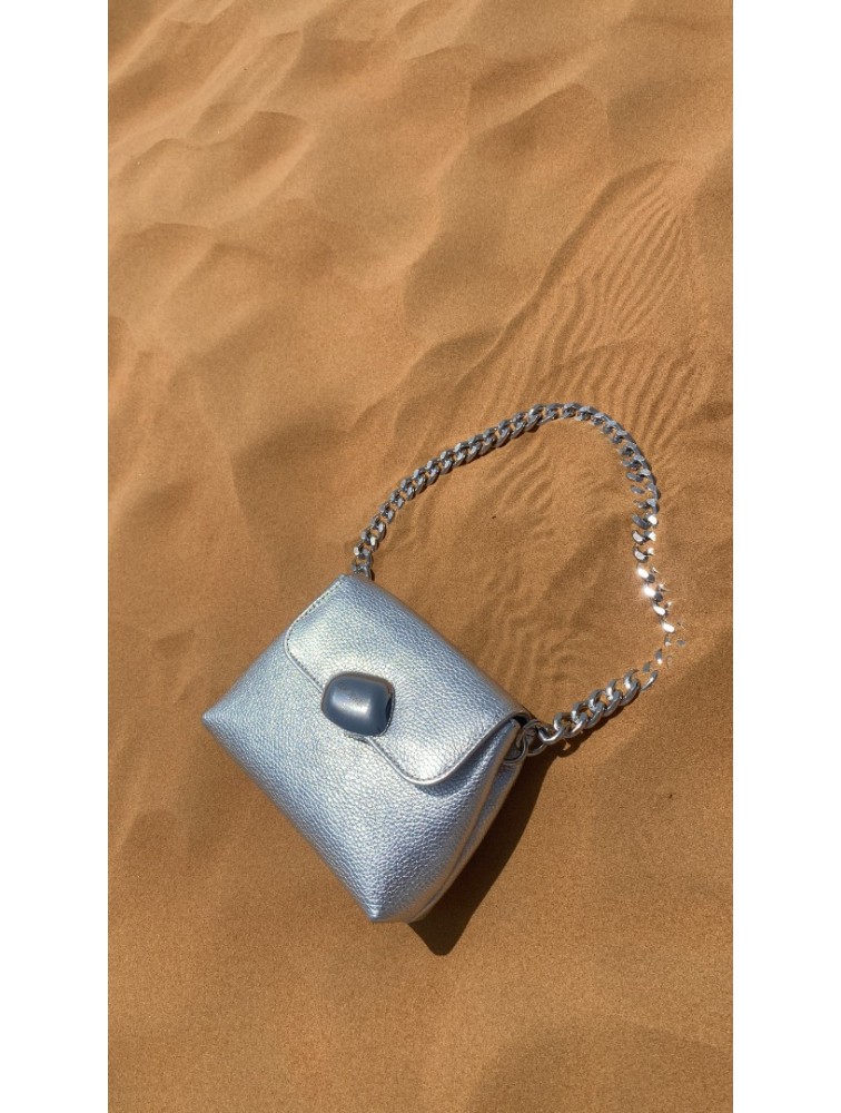 CLIC JEWELS MAYA MINIBAG (silver dolaro genuine leather) Ασημί τσάντα ώμου