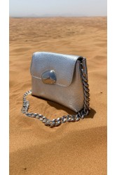 CLIC JEWELS MAYA MINIBAG (silver dolaro genuine leather) Ασημί τσάντα ώμου