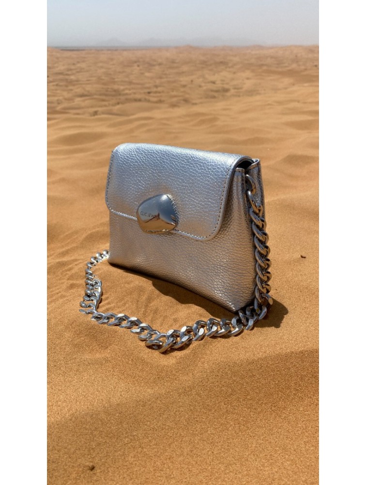 CLIC JEWELS MAYA MINIBAG (silver dolaro genuine leather) Ασημί τσάντα ώμου