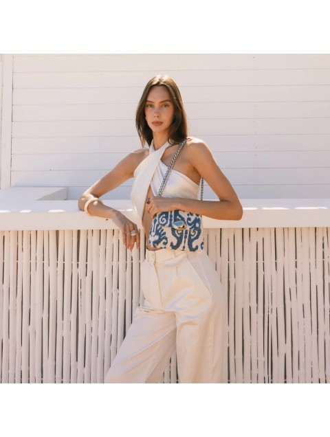 CLIC JEWELS MAYA MINIBAG Blue Boho Fabric Μπλε Γυναικεία Τσάντα Ώμου Απο Ύφασμα