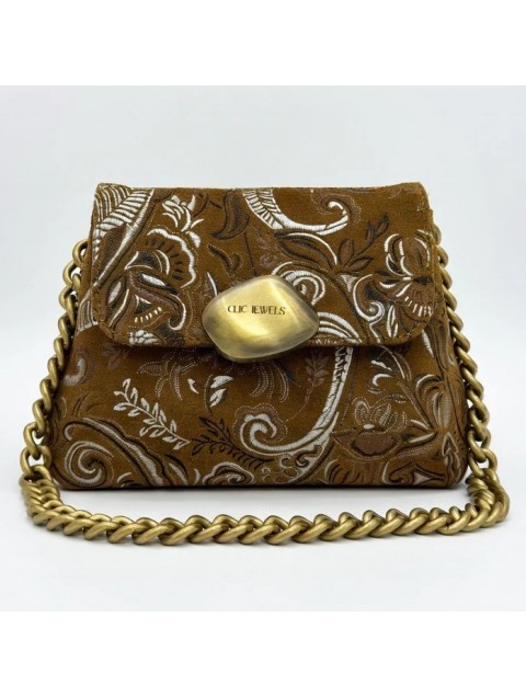 CLIC JEWELS Maya Minibag Boho Camel Suede Genuine Leather Κάμελ Σουέντ Μπόχο Τσάντα