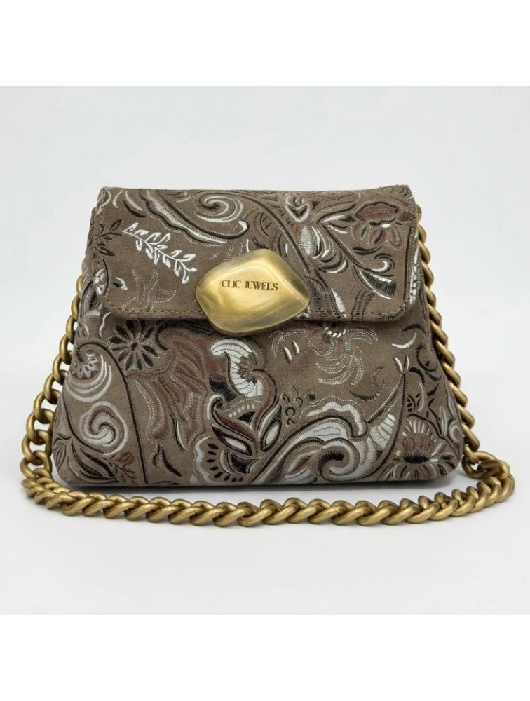 CLIC JEWELS Maya Minibag Boho Elephant Grey Suede Genuine Leather Γκρι Σουέντ Μπόχο Τσάντα