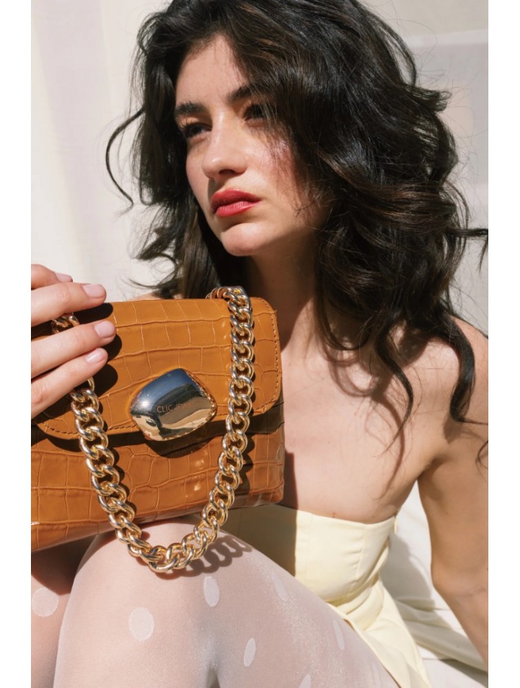 CLIC JEWELS Maya Minibag Caramel Croco Genuine Leather Shoulder Bag