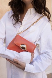 CLIC JEWELS Maya Minibag Peach Smooth Genuine Leather Peach Leather Shoulder Bag