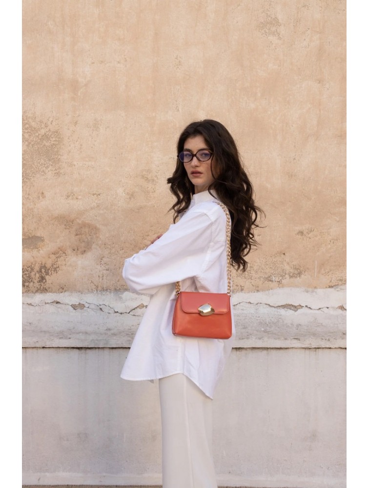CLIC JEWELS Maya Minibag Peach Smooth Genuine Leather Peach Leather Shoulder Bag