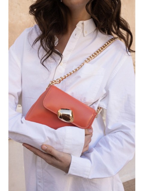 CLIC JEWELS Maya Minibag Peach Smooth Genuine Leather Ροδακινί Δερμάτινη Τσάντα Ώμου