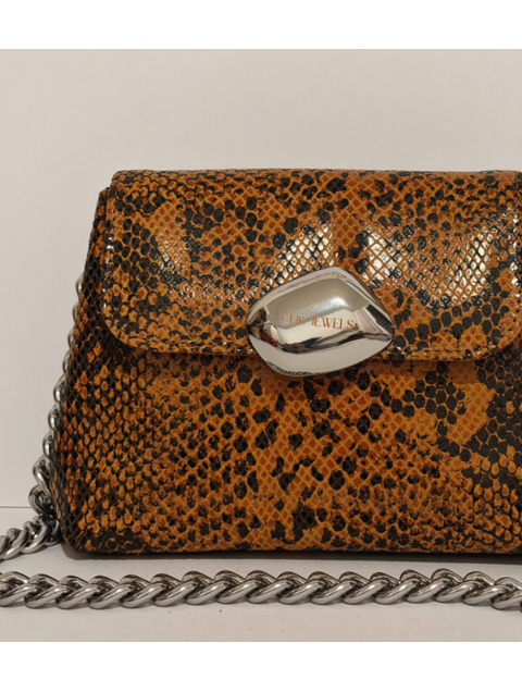 CLIC JEWELS Maya Minibag Saffron Python Print Genuine Leather Καφέ Πύθωνας Δερμάτινη Τσάντα