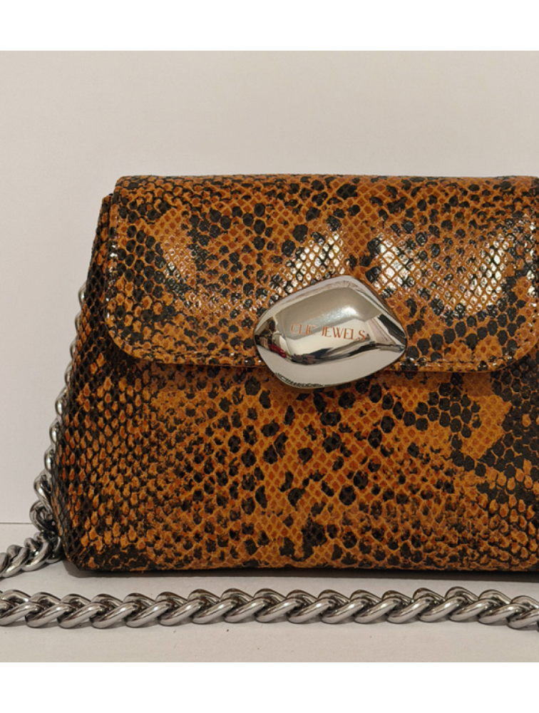 CLIC JEWELS Maya Minibag Saffron Python Print Genuine Leather Brown Python Leather Bag