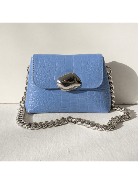 CLIC JEWELS Maya Minibag Sky Blue Croco Genuine Leather Γαλάζια Κροκό Δερμάτινη Τσάντα