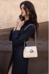 CLIC JEWELS Maya Minibag Vanilla Croco Genuine Leather Ecru Croc Leather Shoulder Bag