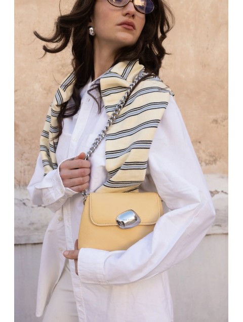 CLIC JEWELS Maya Minibag Yellow Dolaro Genuine Leather Κίτρινη Δερμάτινη Τσάντα Ώμου