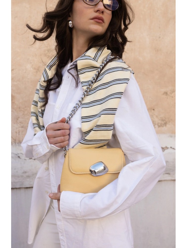 CLIC JEWELS Maya Minibag Yellow Dolaro Genuine Leather Κίτρινη Δερμάτινη Τσάντα Ώμου