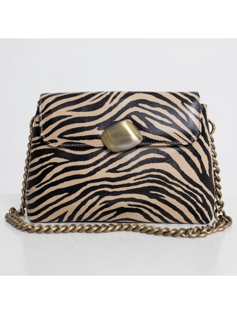 CLIC JEWELS Maya Minibag zebra print genuine leather Ζεβρέ γυναικεία δερμάτινη τσάντα ώμου