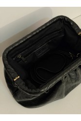 CLIC JEWELS Puff Clutch Black Dolaro Genuine Leather Μαύρο Δερμάτινο Κλατς