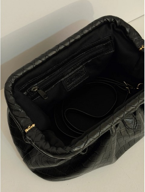 CLIC JEWELS Puff Clutch Black Dolaro Genuine Leather Μαύρο Δερμάτινο Κλατς
