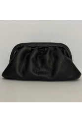 CLIC JEWELS Puff Clutch Black Dolaro Genuine Leather Μαύρο Δερμάτινο Κλατς