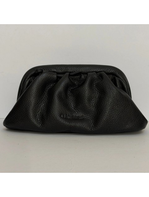 CLIC JEWELS Puff Clutch Black Dolaro Genuine Leather Μαύρο Δερμάτινο Κλατς