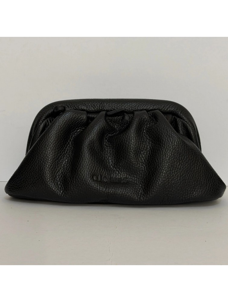 CLIC JEWELS Puff Clutch Black Dolaro Genuine Leather Μαύρο Δερμάτινο Κλατς