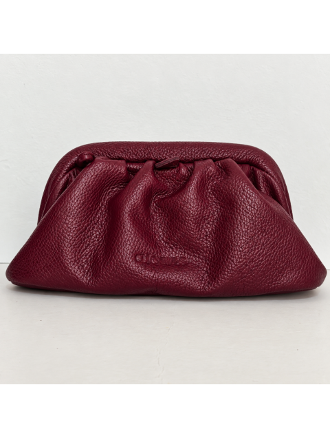 CLIC JEWELS Puff Clutch Bordeaux Dolaro Genuine Leather Μπορντώ Δερμάτινο Κλατς