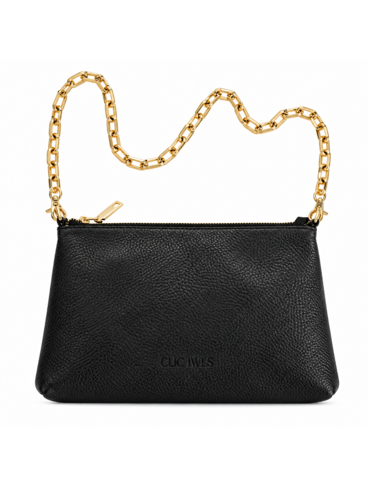 CLIC JEWELS Zipper Clutch Black Dolaro Genuine Leather Μαύρη Δερμάτινη Τσάντα