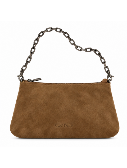 CLIC JEWELS Zipper Clutch Camel Suede Genuine Leather Κάμελ Σουέντ Δερμάτινη Τσάντα