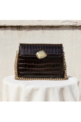 CLIC JEWELS Donna Medium Dark Brown Croco Καφέ Κροκό Γυναικεία Δερμάτινη Τσάντα