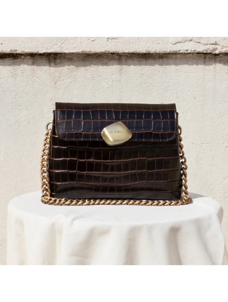 CLIC JEWELS Donna Medium Dark Brown Croco Καφέ Κροκό Γυναικεία Δερμάτινη Τσάντα