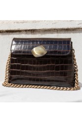 CLIC JEWELS Donna Medium Dark Brown Croco Καφέ Κροκό Γυναικεία Δερμάτινη Τσάντα