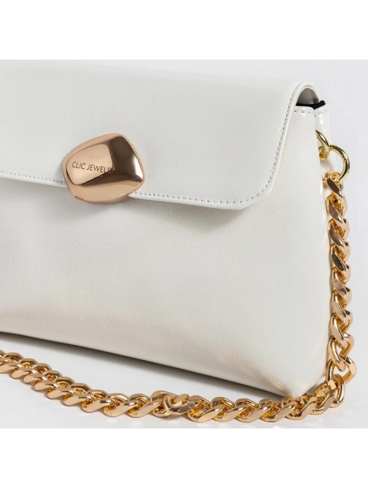 CLIC JEWELS DONNA MEDIUM DONNA (white patent eco leather) Λευκή τσάντα ώμου