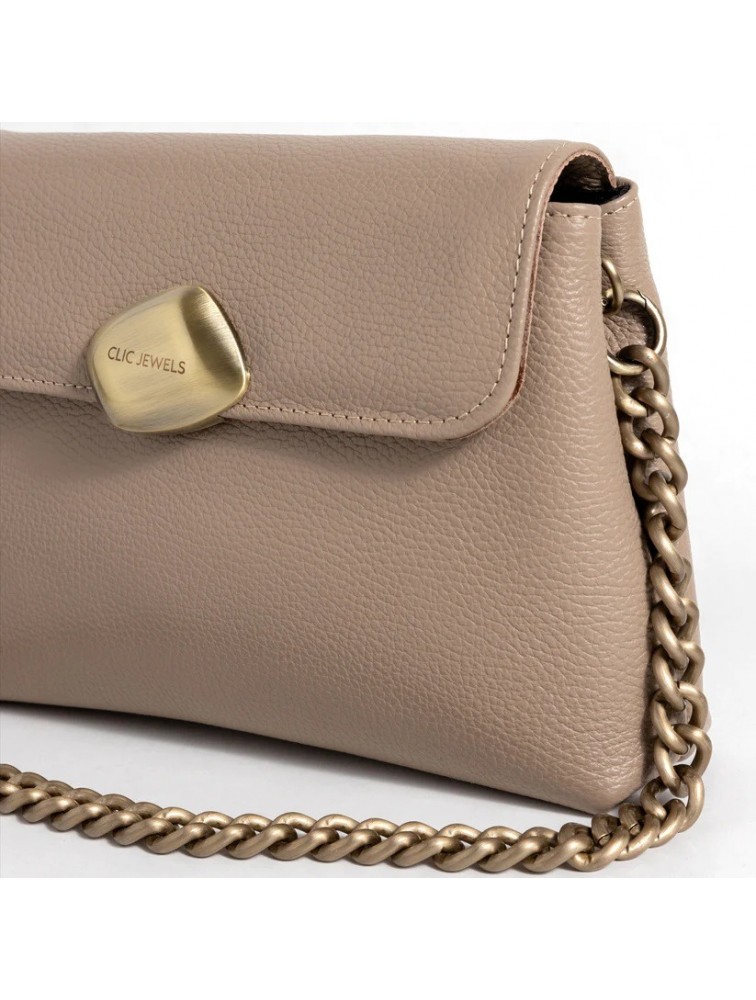 CLIC JEWELS DONNA MEDIUM (mocha dolaro leather) Μπεζ τσάντα ώμου