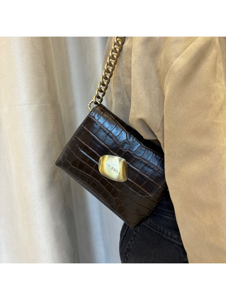 CLIC JEWELS Maya Minibag Brown Croco Genuine Leather Καφέ Κροκό Γυναικεία Τσάντα